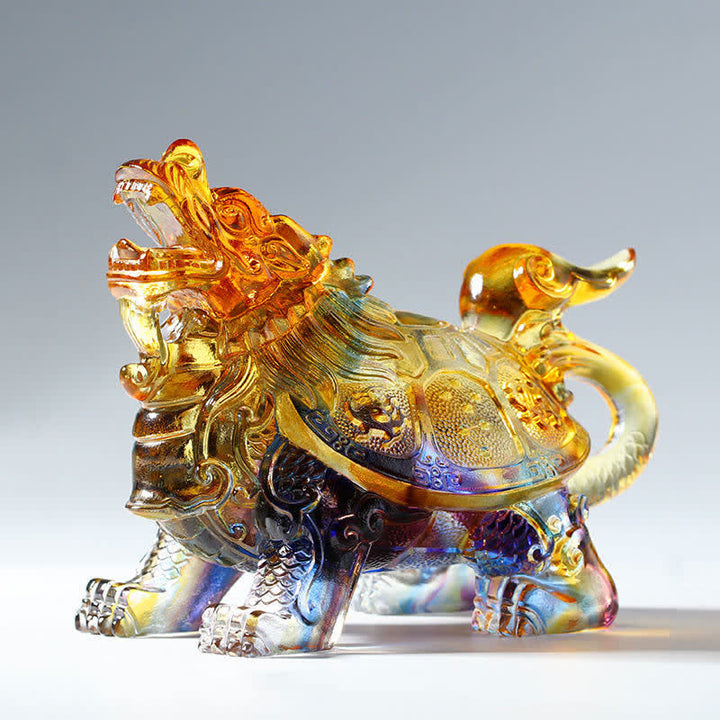 Feng Shui Dragon Turtle Handmade Liuli Crystal Art Piece Home Office Decoration