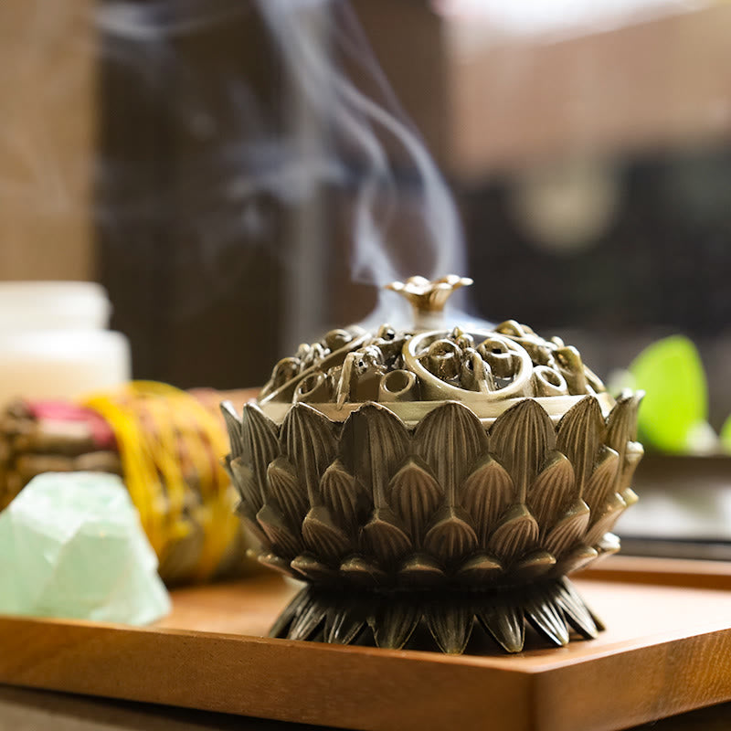 Buddha Stones Tibetan Lotus Shaped Purify Incense Burner