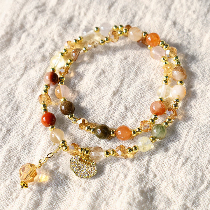 Colorful Rutilated Quartz Double Wrap Spiritual Growth Bead Bracelet