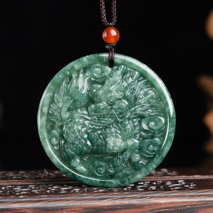 Buddha Stones Natural Jade Kirin Abundance String Necklace Pendant