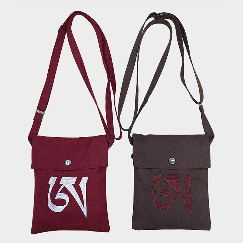 Handmade OM Mantra Embroidered Spiritual Mind Practice Cotton Crossbody Bag Shoulder Bag Cellphone Bag