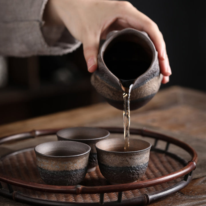 Buddha Stones Simple Brown Striped Texture Ceramic Teacup Kung Fu Tea Cup Bowl