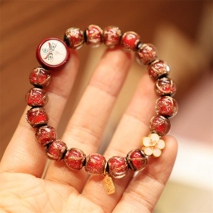 Tibetan Gold Swallowing Beast Family Five God Of Wealth Thangka Fortune Bead Bracelet