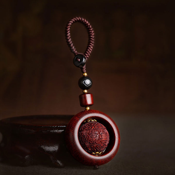 Buddha Stones Tibetan Small Leaf Red Sandalwood Ebony Luck Protection Rotation Decoration