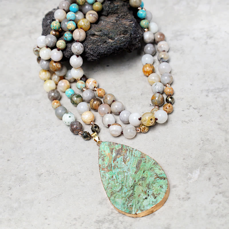 Buddha Stones Natural Ocean Picasso Jasper Beaded Healing Neckace