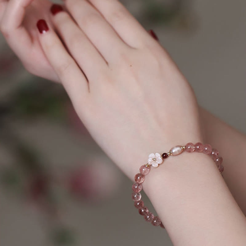 Buddha Stones Strawberry Quartz Peach Blossom Love Bracelet