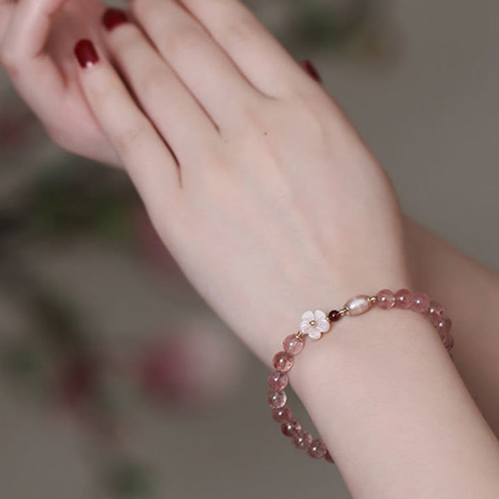 Buddha Stones Strawberry Quartz Peach Blossom Love Bracelet