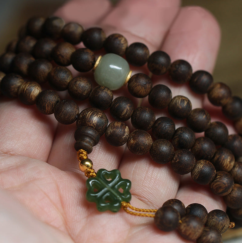 108 Mala Beads Nha Trang Bai Qinan Agarwood Jade 999 Gold Peace Bracelet (Only one in stock)