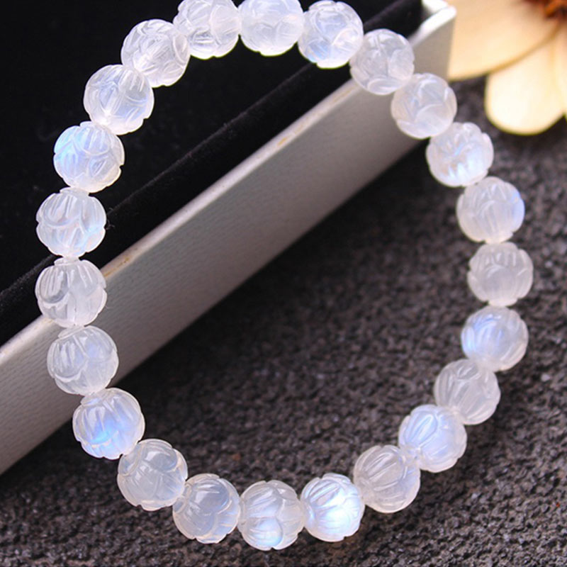 Buddha Stones Natural Moonstone Lotus Love Bracelet