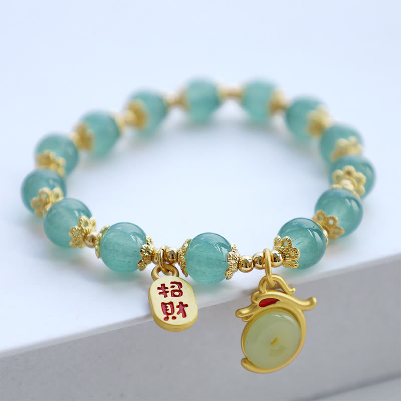 Buddha Stones Year of the Dragon Red Agate Green Aventurine Peace Buckle Fu Character Lucky Fortune Bracelet