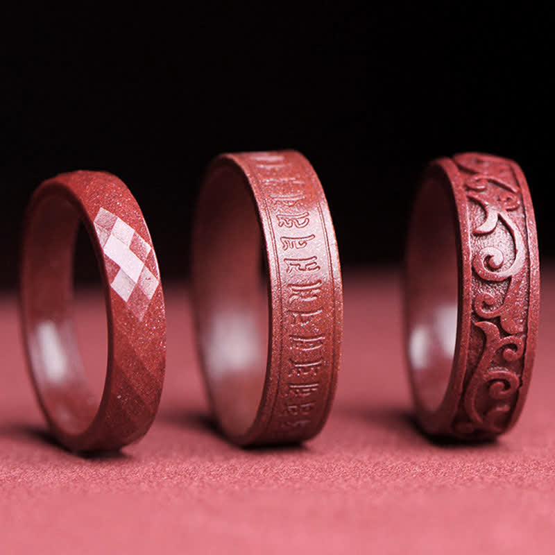 Buddha Stones Cinnabar Om Mani Padme Hum Auspicious Clouds Blessing Ring