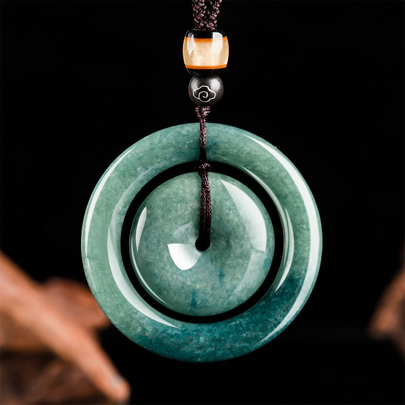 Buddha Stones Natural Round Jade Peace Buckle Luck Prosperity Necklace Pendant