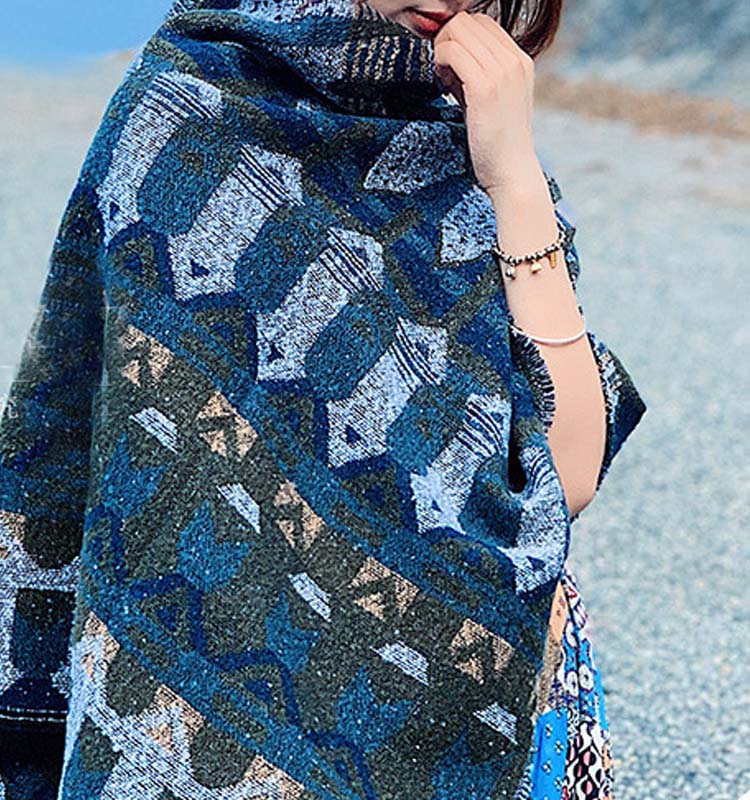 Buddha Stones Tibetan Shawl Classic Geometry Pattern Winter Cozy Travel Scarf Wrap