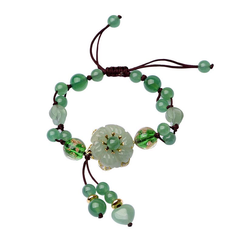 Buddha Stones Natural Green Jade Luck Dangling Flower Bracelet