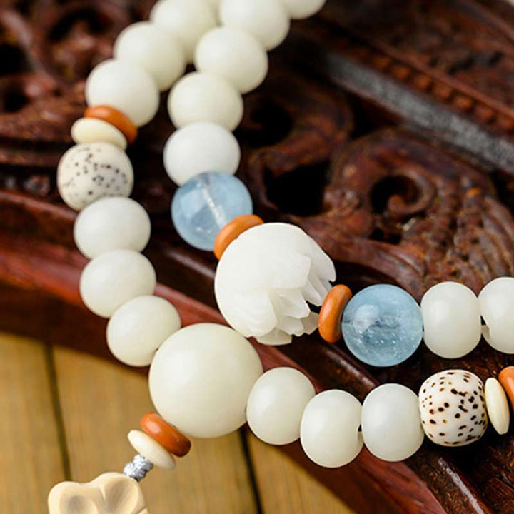 Buddha Stones Tibetan White Jade Bodhi Lotus Blessing Bracelet