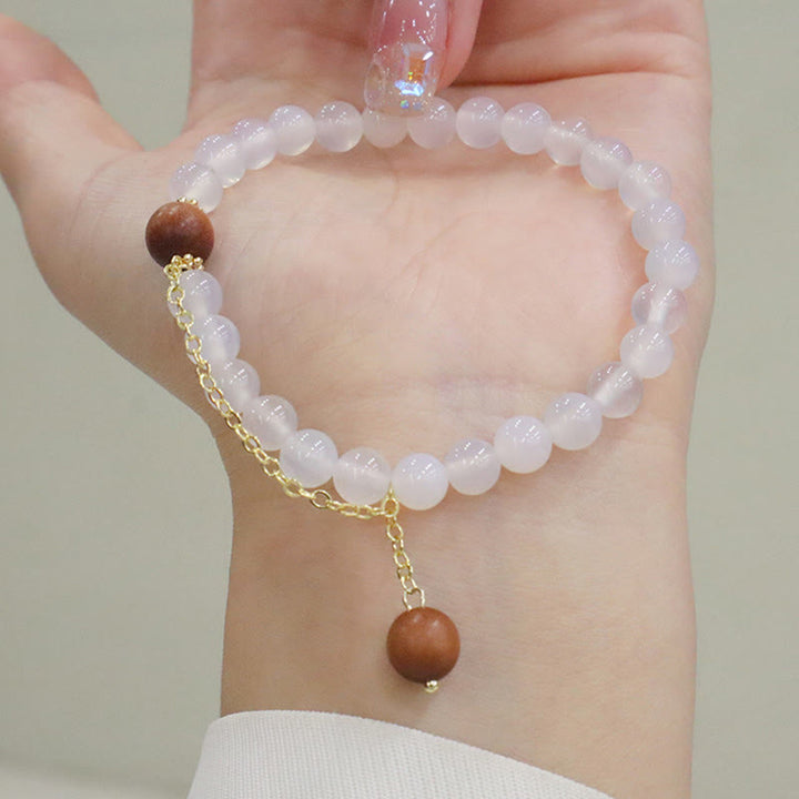 Buddha Stones Sandalwood Cat's Eye Fu Character Charm Protection Bracelet