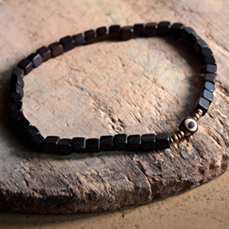 Ebony Wood Dzi Bead Copper Peace Couple Bracelet