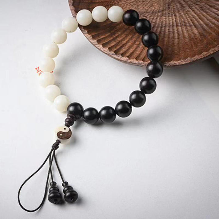 Buddha Stones Ebony YinYang Protection Bracelet Decoration