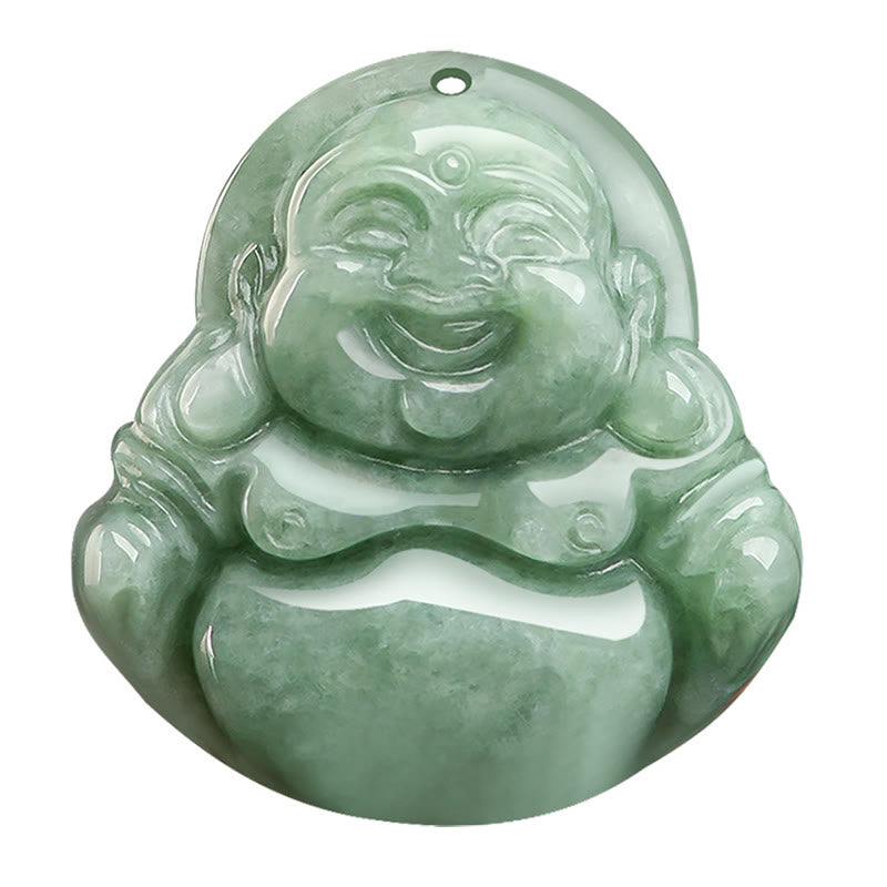 Buddha Stones Natural Green Jade Laughing Buddha Luck Abundance Necklace Pendant