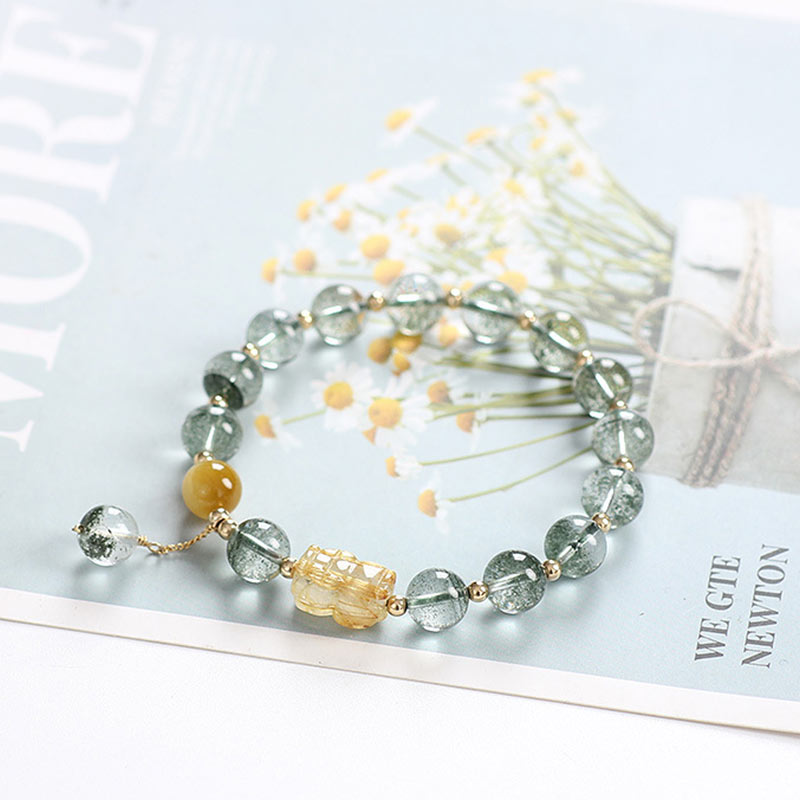 Buddha Stones Green Phantom Citrine PiXiu Confidence Bracelet