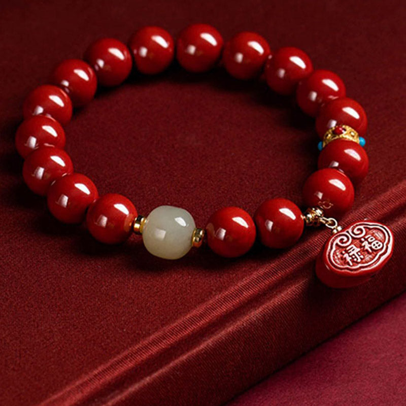 Buddha Stones Cinnabar Jade Healing Protection Charm Bracelet