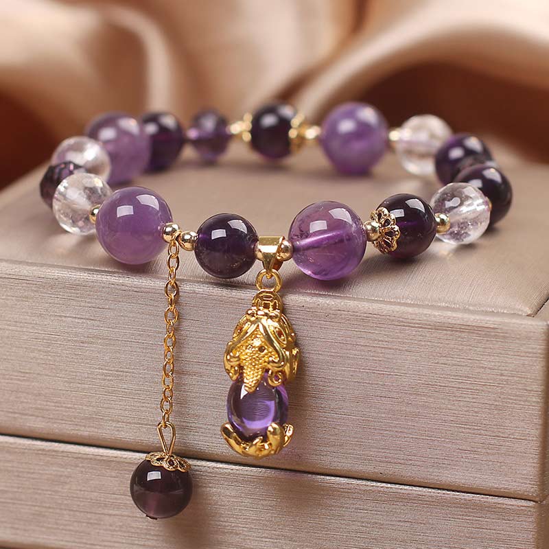 Buddha Stones  Natural Amethyst PiXiu Healing Bracelet