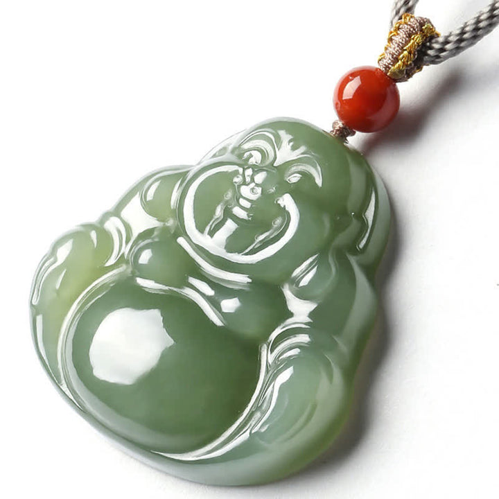 Laughing Buddha Hetian Jade Abundance Necklace String Pendant