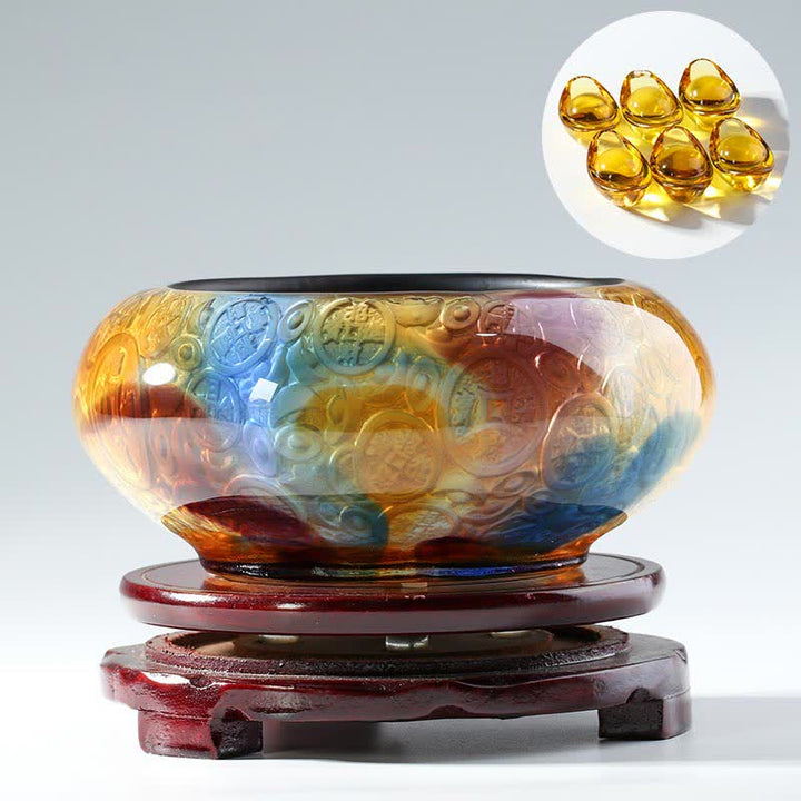 Handmade Liuli Crystal Treasure Bowl Ingots Art Piece Home Decoration