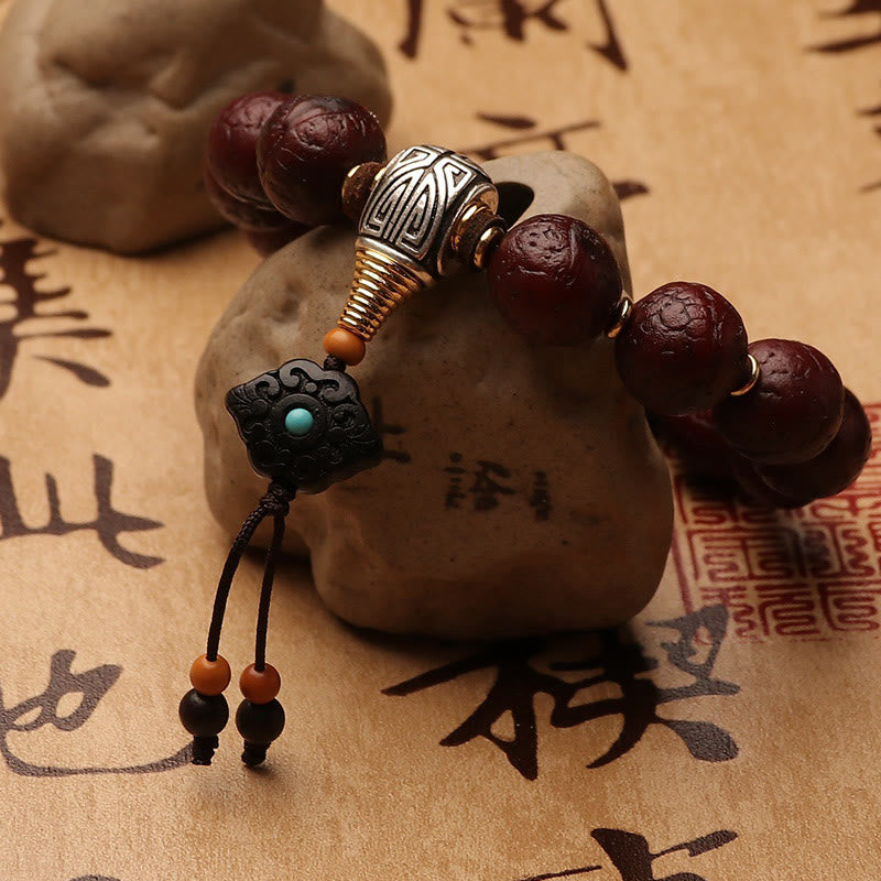 Tibetan Bodhi Seed Agate Bead Luck Wealth Tassel Charm Wrist Mala