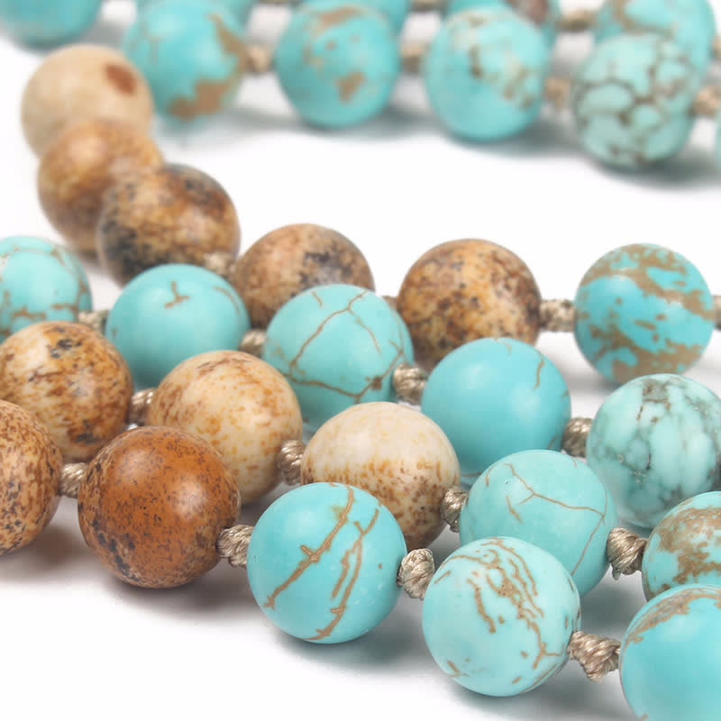 108 Mala Beads Turquoise Picture Jasper Wisdom Tassel Bracelet