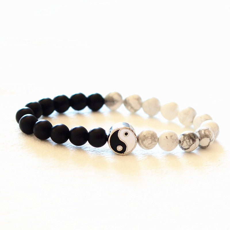 Buddha Stones 3pcs Natural White Turquoise Frosted Stone Bead Yin Yang Wealth Bracelet