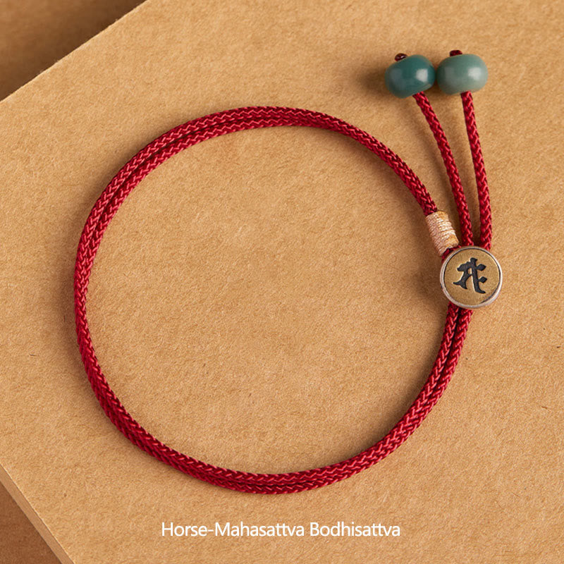 Buddha Stones 925 Sterling Silver Handmade Chinese Zodiac Natal Buddha Cyan Bodhi Seed Protection Braided Red String Bracelet