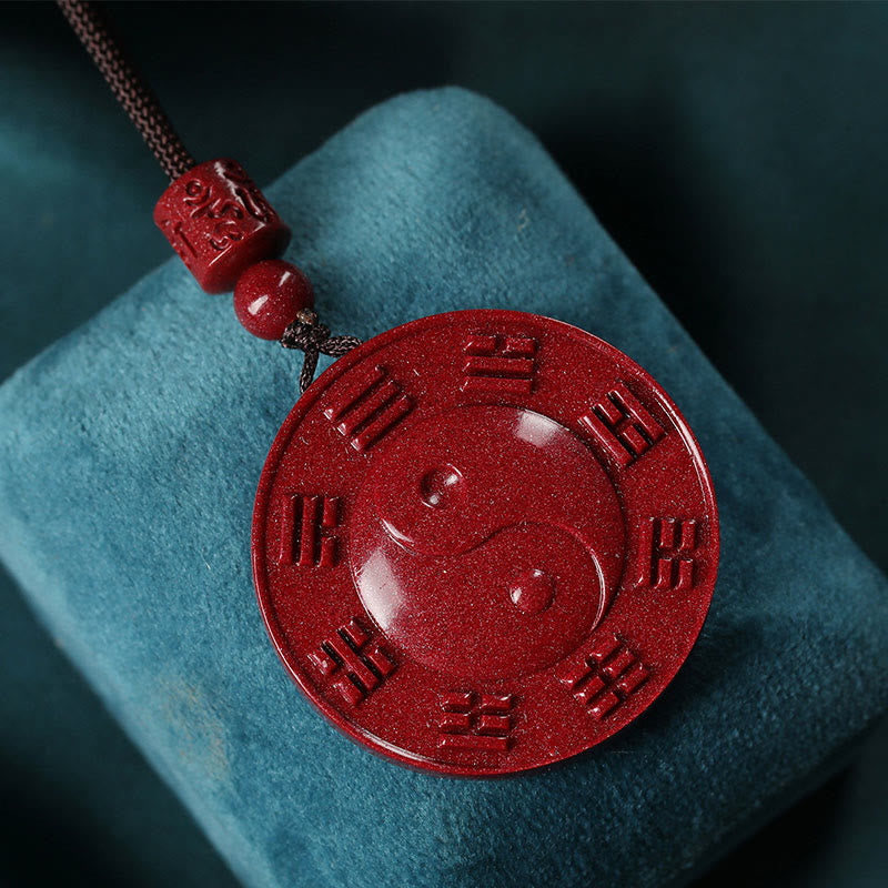 Buddha Stones Cinnabar Yin Yang Bagua Blessing Necklace Pendant