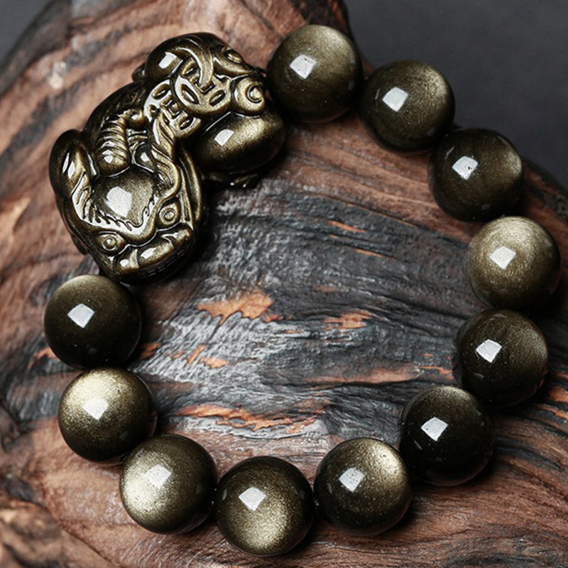 FengShui PiXiu Golden Obsidian Protection Bracelet