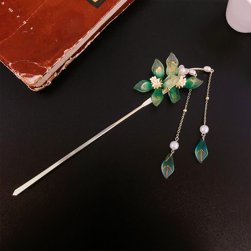 Flower Leaf Pearl Peace Tassel Hairpin