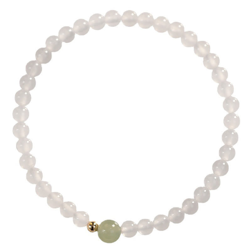 Buddha Stones Natural White Agate Jade Luck Protection Bracelet