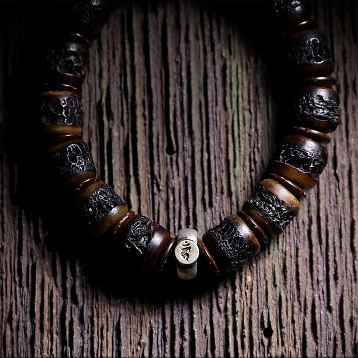 Buddha Stones 925 Sterling Silver Chinese Zodiac Natal Buddha Handmade Tibet Yak Bone Strength Bracelet