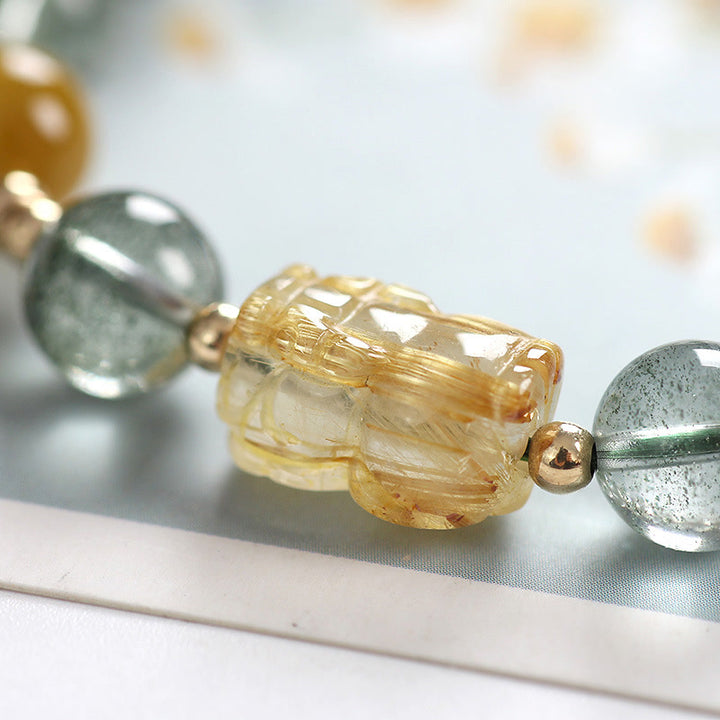 Buddha Stones Green Phantom Citrine PiXiu Confidence Bracelet