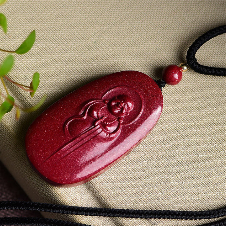 Buddha Stones Laughing Buddha Yin Yang Chinese Zodiac Gourd Natural Cinnabar Blessing Necklace Pendant