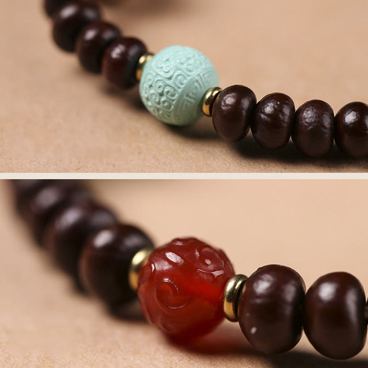 Buddha Stones Natural Tibet Purple Bodhi Seed Dzi Bead God of Wealth Wisdom Bracelet