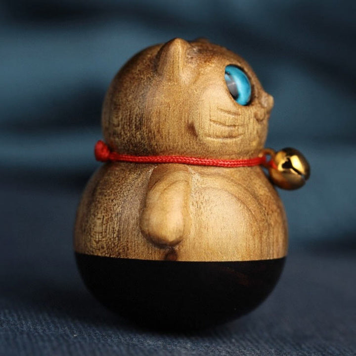 Buddha Stones Mini Lucky Cat Kitten Phoebe Zhennan Wood Blessing Decoration