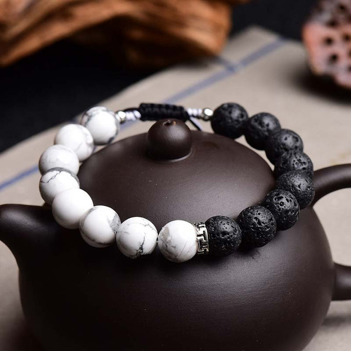 Buddha Stones Yin Yang Lava Stone Protection Bracelet