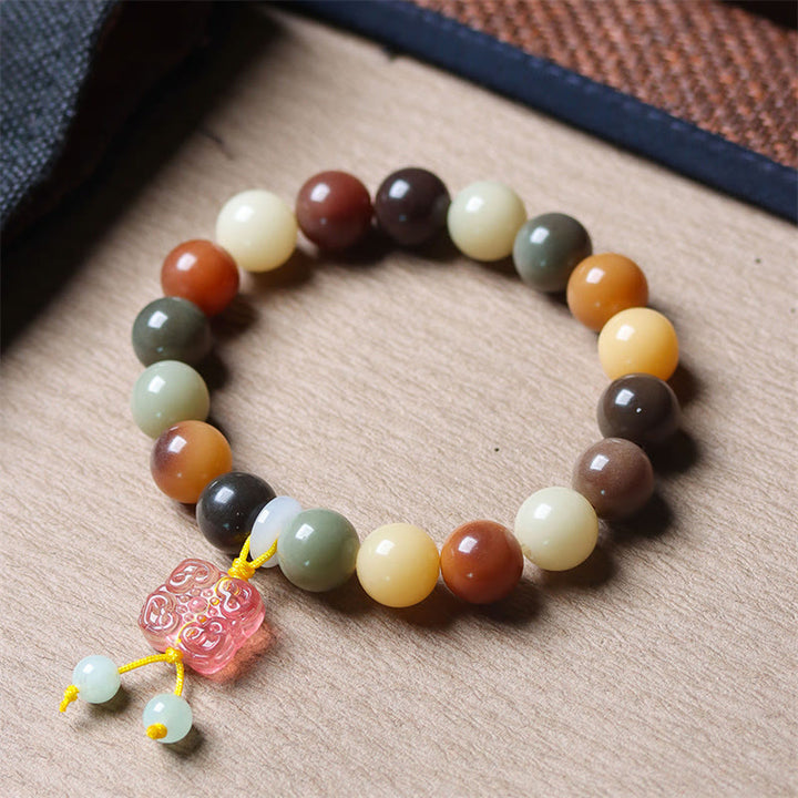 Buddha Stones Natural Multicolored Gradient Bodhi Seed Liuli Glass Charm Peace Bracelet