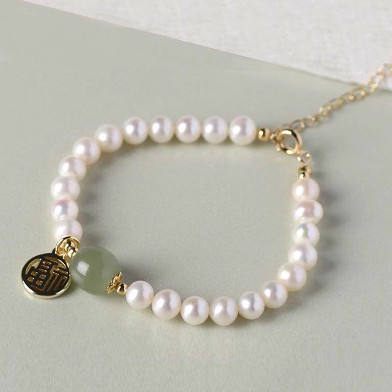 Buddha Stones Natural Pearl Hetian Jade Happiness Healing Bead Bracelet