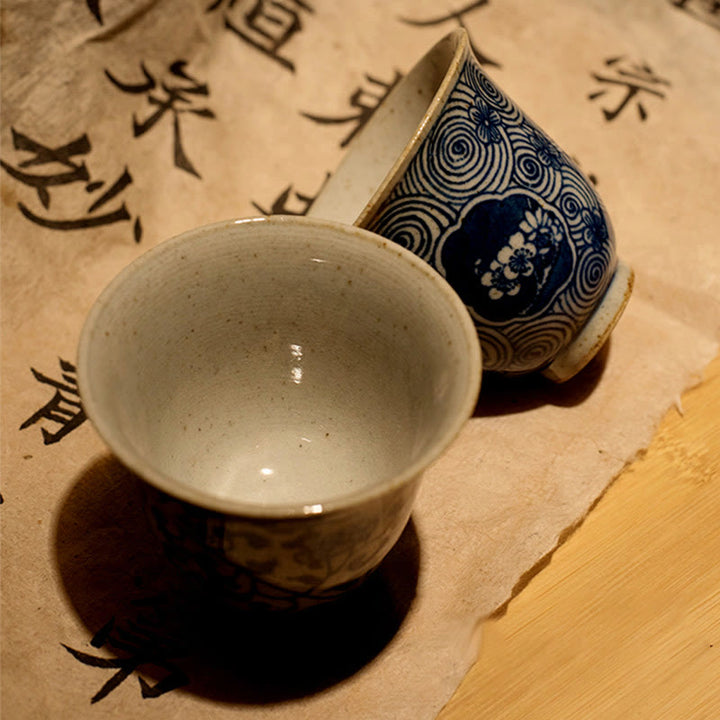 Buddha Stones Jingdezhen Blue and White Porcelain Hand Painted Lotus Plum Blossom Ceramic Teacup Kung Fu Tea Cups