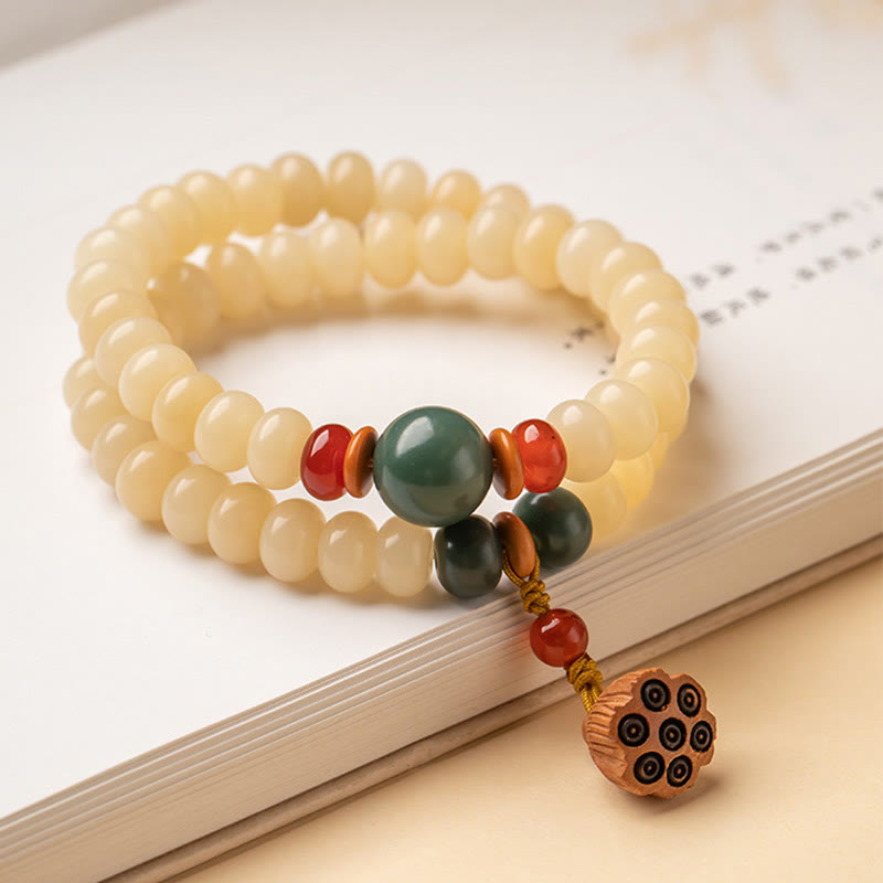 Buddha Stones Bodhi Seed Lotus Pod Charm Peace Double Wrap Bracelet