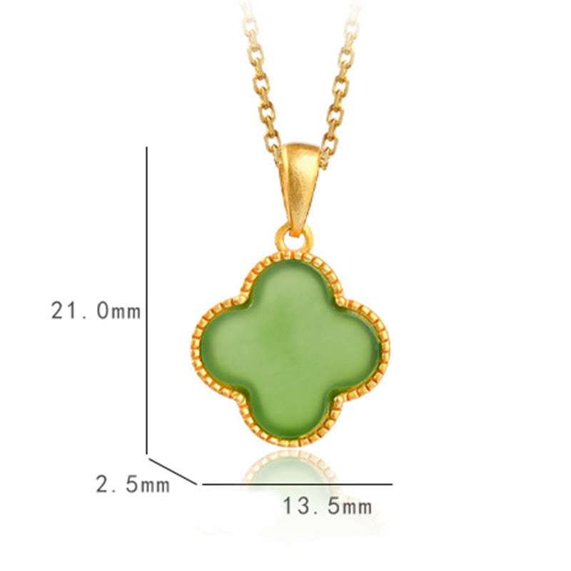 Buddha Stones 925 Sterling Silver Natural Hetian Jade Luck Four Leaf Clover Necklace Pendant