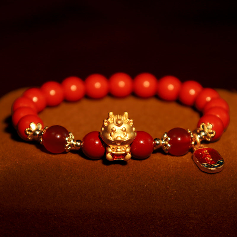 Buddha Stones Year of the Dragon Natural Cinnabar Ingot Protection Bracelet