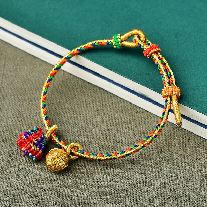 Buddha Stones Colorful Rope Luck Handmade Zongzi Golden Ball Charm Bracelet