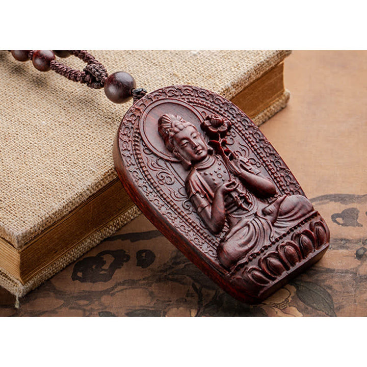 Chinese Zodiac Natal Buddha Small Leaf Red Sandalwood Lotus Protection Necklace Pendant